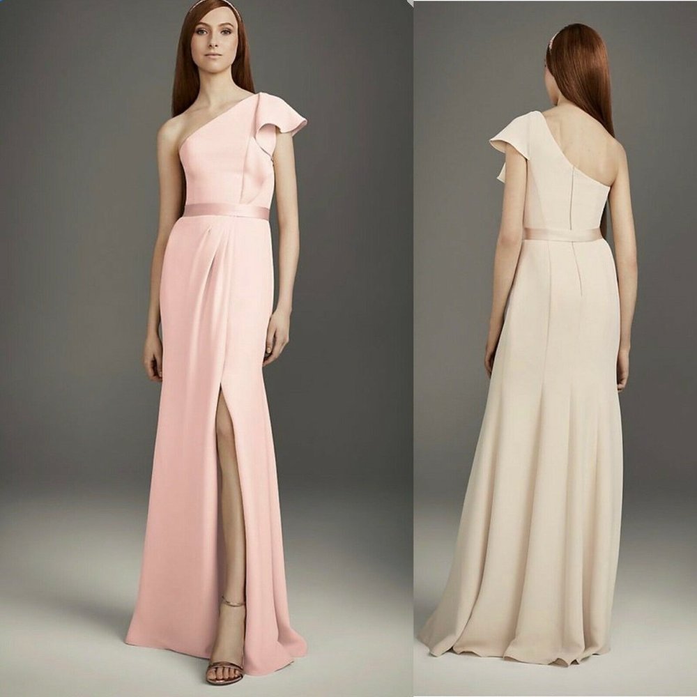 White By Vera Wang Bridesmaid Ruffled Double Cloth Dress Pink 10 New with tags - Picture 12 of 12